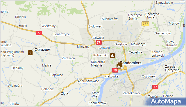 mapa Kobierniki gmina Samborzec, Kobierniki gmina Samborzec na mapie Targeo