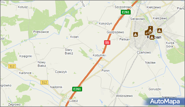 mapa Kobylniki gmina Kościan, Kobylniki gmina Kościan na mapie Targeo