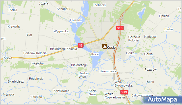 mapa Kock powiat lubartowski, Kock powiat lubartowski na mapie Targeo