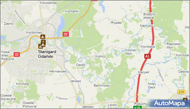 mapa Kolincz, Kolincz na mapie Targeo