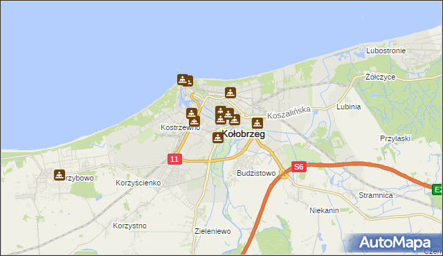 mapa Kołobrzegu, Kołobrzeg na mapie Targeo