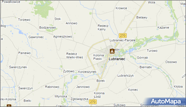 mapa Kolonia Piaski gmina Lubraniec, Kolonia Piaski gmina Lubraniec na mapie Targeo