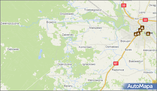 mapa Komorowo gmina Lipno, Komorowo gmina Lipno na mapie Targeo