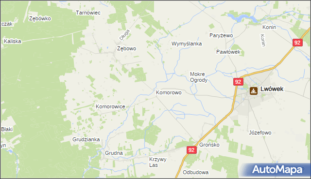 mapa Komorowo gmina Lwówek, Komorowo gmina Lwówek na mapie Targeo