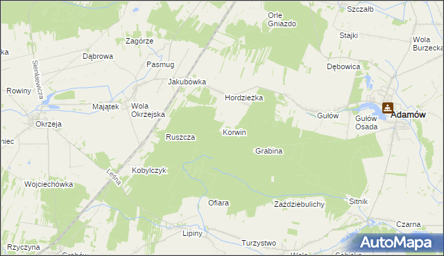 mapa Korwin gmina Adamów, Korwin gmina Adamów na mapie Targeo