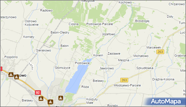 mapa Korwin gmina Słupca, Korwin gmina Słupca na mapie Targeo