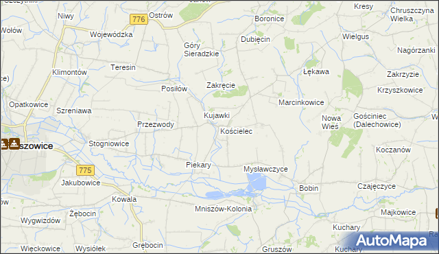 mapa Kościelec gmina Proszowice, Kościelec gmina Proszowice na mapie Targeo