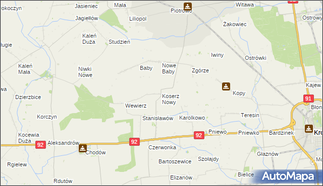 mapa Koserz Nowy, Koserz Nowy na mapie Targeo