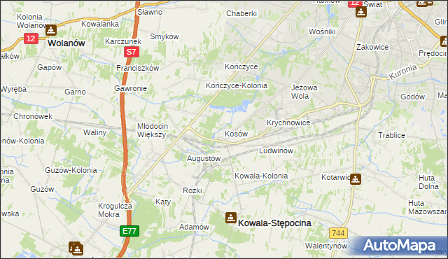 mapa Kosów gmina Kowala, Kosów gmina Kowala na mapie Targeo