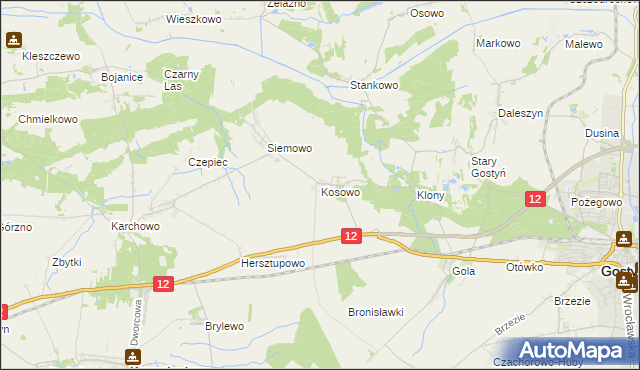 mapa Kosowo gmina Gostyń, Kosowo gmina Gostyń na mapie Targeo