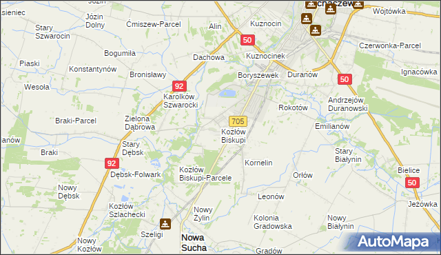 mapa Kozłów Biskupi, Kozłów Biskupi na mapie Targeo
