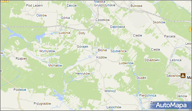 mapa Kozłów gmina Małogoszcz, Kozłów gmina Małogoszcz na mapie Targeo