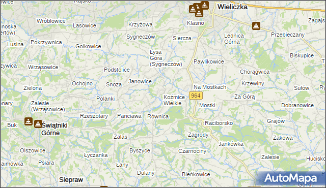 mapa Koźmice Wielkie, Koźmice Wielkie na mapie Targeo