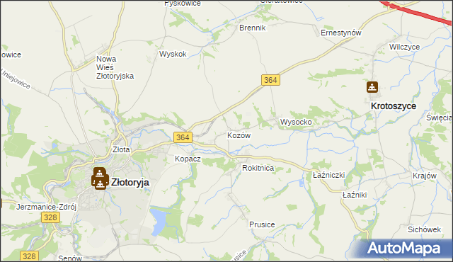 mapa Kozów gmina Złotoryja, Kozów gmina Złotoryja na mapie Targeo