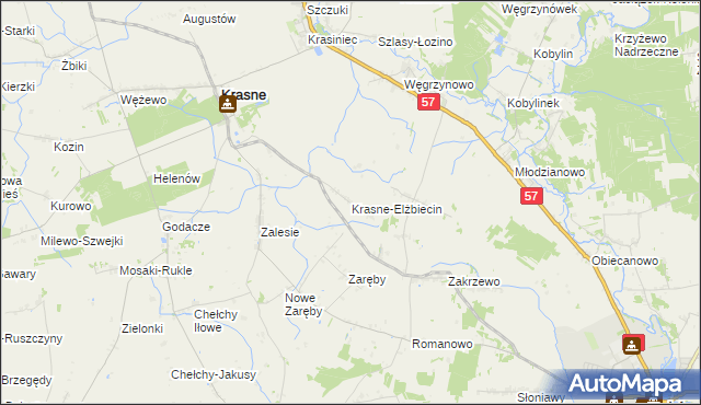 mapa Krasne-Elżbiecin, Krasne-Elżbiecin na mapie Targeo