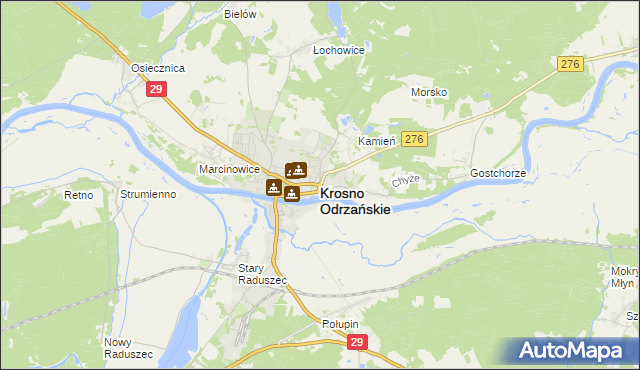 mapa Krosno Odrzańskie, Krosno Odrzańskie na mapie Targeo