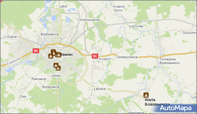 mapa Kruszyn gmina Bolesławiec, Kruszyn gmina Bolesławiec na mapie Targeo