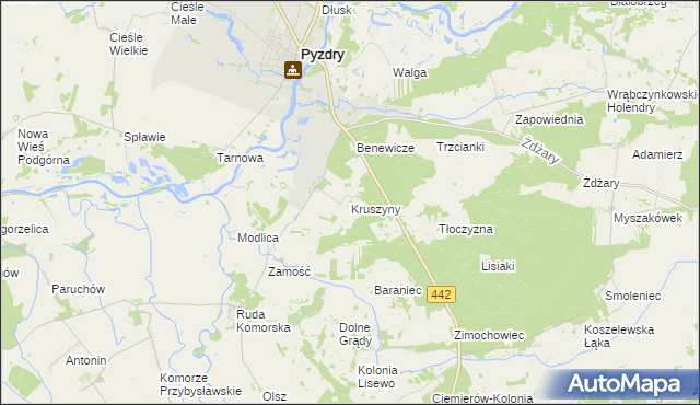 mapa Kruszyny gmina Pyzdry, Kruszyny gmina Pyzdry na mapie Targeo
