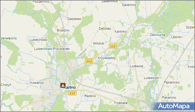 mapa Krzywopłoty gmina Karlino, Krzywopłoty gmina Karlino na mapie Targeo