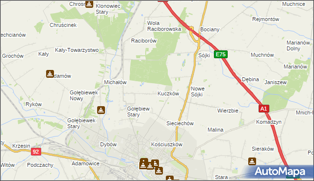 mapa Kuczków gmina Kutno, Kuczków gmina Kutno na mapie Targeo