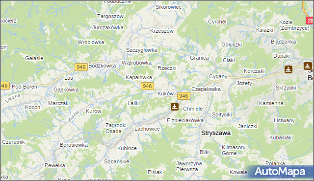 mapa Kuków gmina Stryszawa, Kuków gmina Stryszawa na mapie Targeo