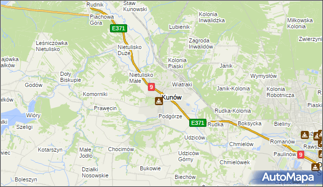 mapa Kunów powiat ostrowiecki, Kunów powiat ostrowiecki na mapie Targeo