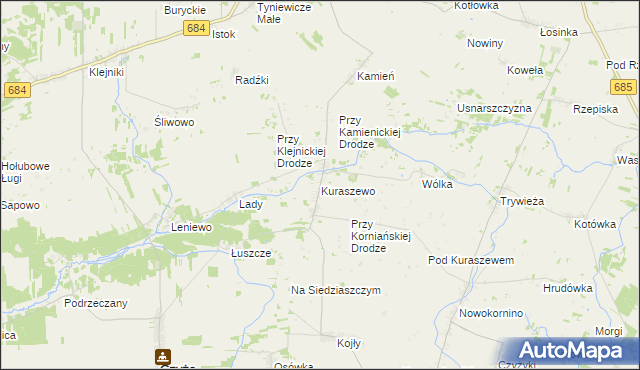 mapa Kuraszewo gmina Czyże, Kuraszewo gmina Czyże na mapie Targeo