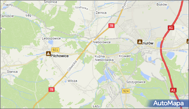 mapa Kuźnia Nieborowska, Kuźnia Nieborowska na mapie Targeo