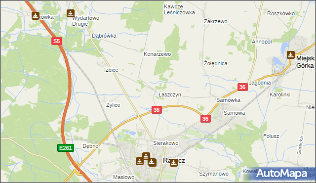 mapa Łaszczyn gmina Rawicz, Łaszczyn gmina Rawicz na mapie Targeo