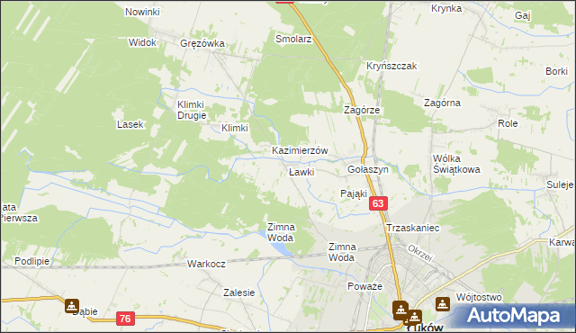 mapa Ławki gmina Łuków, Ławki gmina Łuków na mapie Targeo