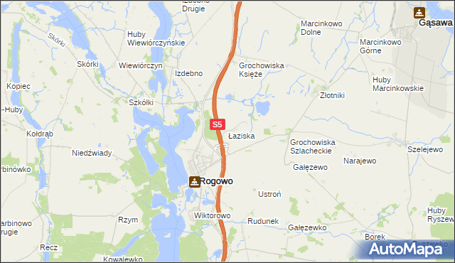 mapa Łaziska gmina Rogowo, Łaziska gmina Rogowo na mapie Targeo