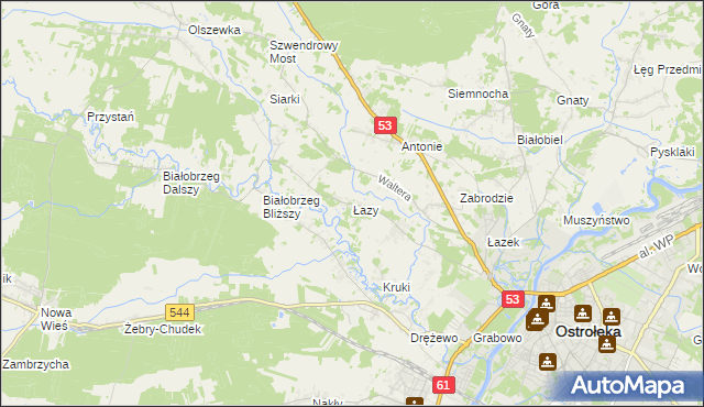 mapa Łazy gmina Olszewo-Borki, Łazy gmina Olszewo-Borki na mapie Targeo