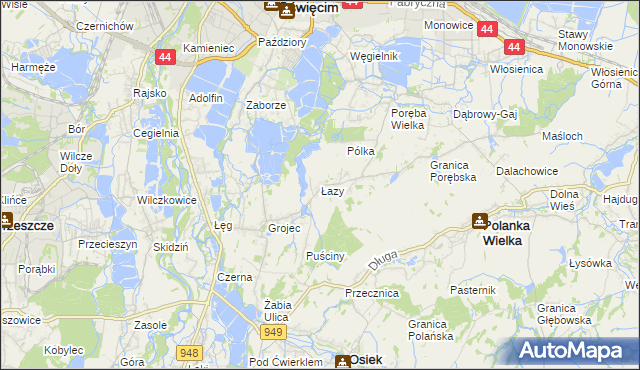 mapa Łazy gmina Oświęcim, Łazy gmina Oświęcim na mapie Targeo