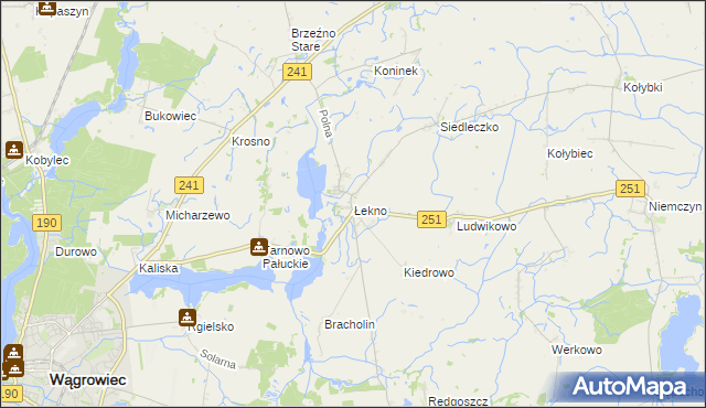 mapa Łekno gmina Wągrowiec, Łekno gmina Wągrowiec na mapie Targeo