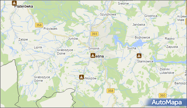 mapa Leśna powiat lubański, Leśna powiat lubański na mapie Targeo