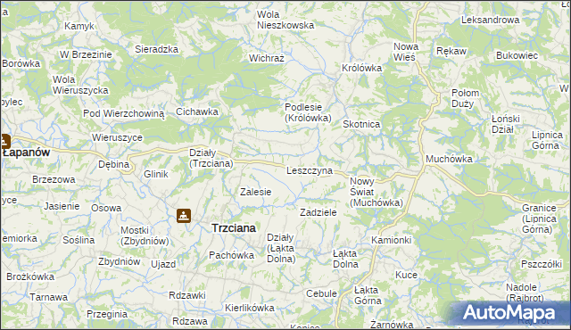 mapa Leszczyna gmina Trzciana, Leszczyna gmina Trzciana na mapie Targeo