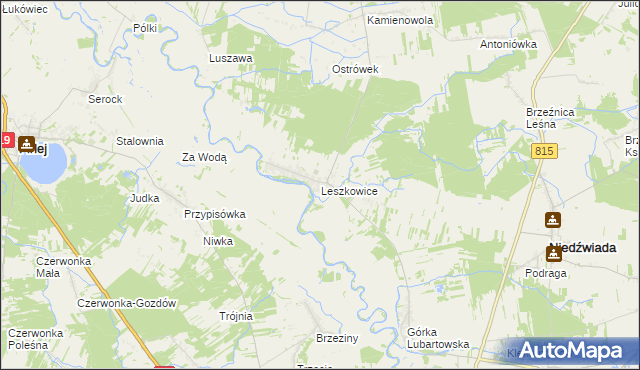 mapa Leszkowice gmina Ostrówek, Leszkowice gmina Ostrówek na mapie Targeo