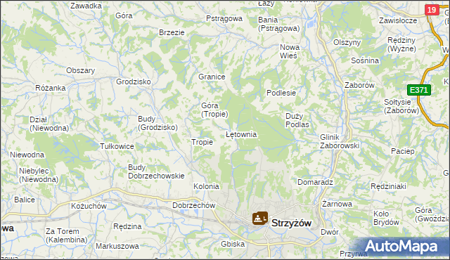 mapa Łętownia gmina Strzyżów, Łętownia gmina Strzyżów na mapie Targeo