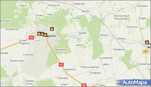 mapa Łężce gmina Pajęczno, Łężce gmina Pajęczno na mapie Targeo