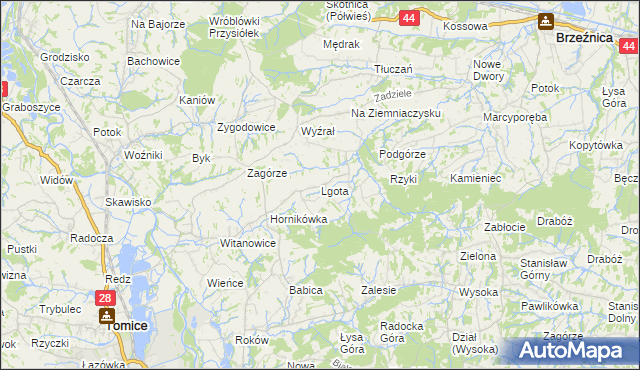 mapa Lgota gmina Tomice, Lgota gmina Tomice na mapie Targeo