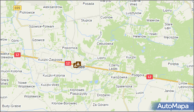 mapa Lipiny gmina Gózd, Lipiny gmina Gózd na mapie Targeo