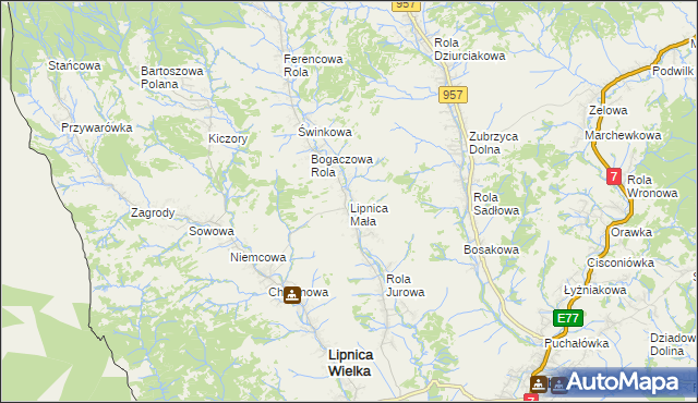 mapa Lipnica Mała, Lipnica Mała na mapie Targeo
