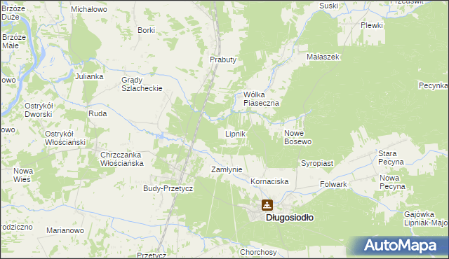 mapa Lipnik gmina Długosiodło, Lipnik gmina Długosiodło na mapie Targeo