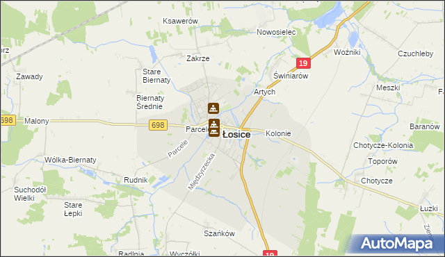 mapa Łosice, Łosice na mapie Targeo
