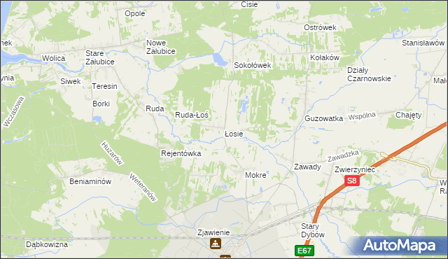 mapa Łosie gmina Radzymin, Łosie gmina Radzymin na mapie Targeo