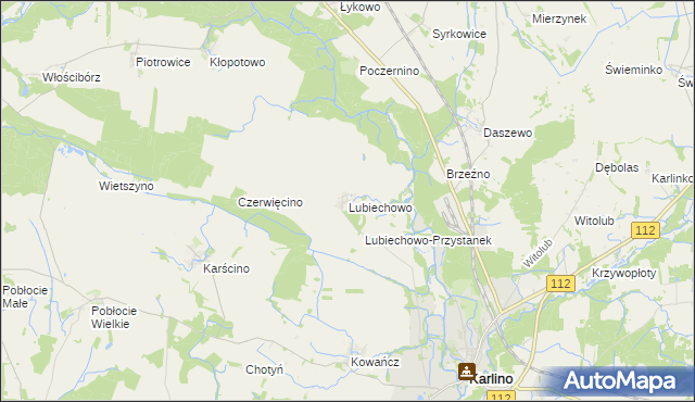 mapa Lubiechowo gmina Karlino, Lubiechowo gmina Karlino na mapie Targeo