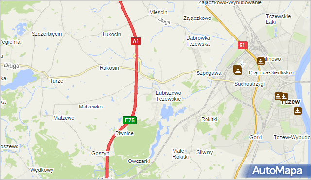 mapa Lubiszewo Tczewskie, Lubiszewo Tczewskie na mapie Targeo