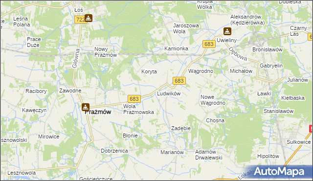 mapa Ludwików gmina Prażmów, Ludwików gmina Prażmów na mapie Targeo