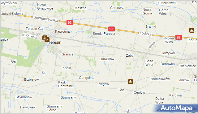 mapa Ludwików gmina Teresin, Ludwików gmina Teresin na mapie Targeo