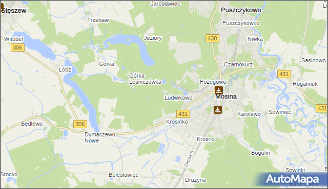 mapa Ludwikowo gmina Mosina, Ludwikowo gmina Mosina na mapie Targeo
